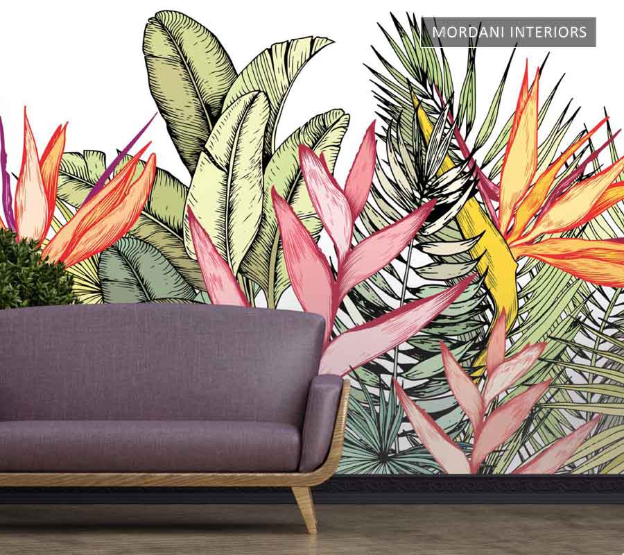 SEAMLESS COLOURFUL PEEL & STICK LEAVES TROPICAL WALL MURALS _M